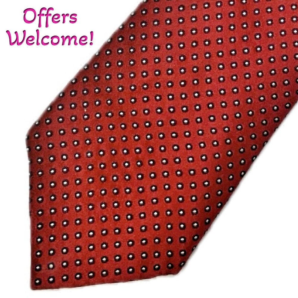 Tommy Hilfiger 100% Silk‎ Tie Red White Navy Dot Career Suit Prom Neck Necktie
